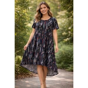 LuLaRoe Carly Dress US L Geometric High-Low Swing Midi Pocket GUC